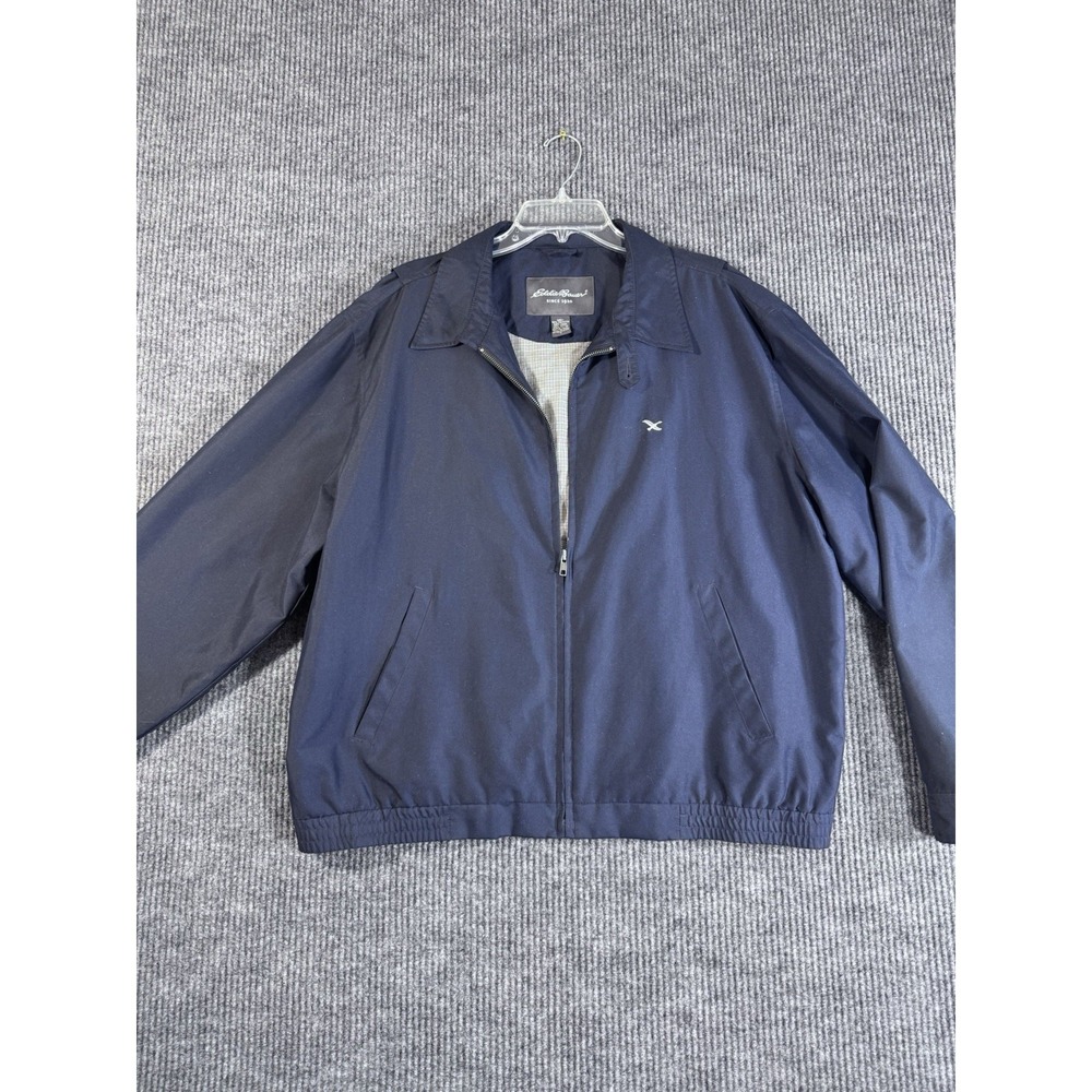 Eddie‎ Bauer Men's Navy Blue Windbreaker Jacket Collared Zip-Up Size L